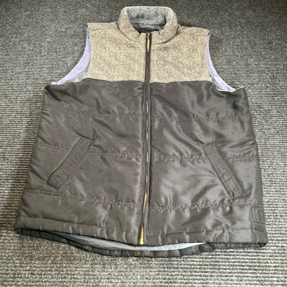 Navy Yard Workwear Mens Puffer Vest Black Grey Colorblock Shearling Collar L